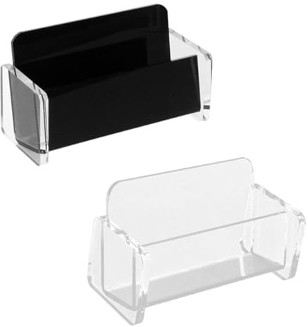 BCOATH Lot de 2 Boîtes Porte-Cartes de Visite en Acrylique Transparent et Noir Organisateur de Bureau Stable Pieds Antidérapants Distributeur Compact pour Table de Conférence et Espace
