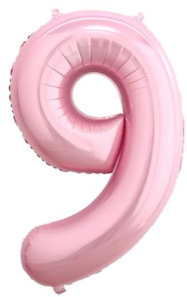YuBeiKoo Foil ballong nummer 9, rosa, ballong 9 år, 101 cm | Födelsedagsballong, solid, giftfri, uppblåsbar luft eller helium, jätteballonger för bröllop och födelsedagsfester