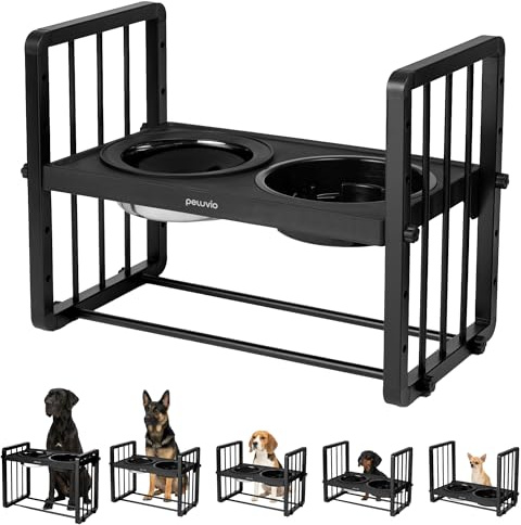 Peluvio Levee Gamelle surélevée pour Chien Gamelle pour Chien réglable en Hauteur sur 5 Niveaux avec Support métallique pour gamelle Slow Feeder 1100 ML, gamelle à Eau 1450 ML