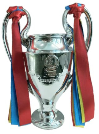 KUNYOS Champions League Trophy Replica, Silver, 3 16cm, 32cm, 44cm, with Red, Yellow and Blue Ribbons, Collectible Gift