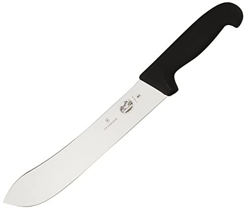 Victorinox Fibrox Schlacht-/Bankmesser, Langes Fleischmesser zum Zerteilen großer Fleischstücke, 25 cm, Gebogene Klinge, Scharf, Rostfreier Stahl, Schwarz