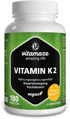 Vitamin K2 hochdosiert & vegan, 200 mcg MK-7 Menaquinon (zertifiziert, All-Trans-Form), 180 Tabletten 6 Monatsvorrat, Natürliche Nahrungsergänzung ohne Zusatzstoffe, Made in Germany