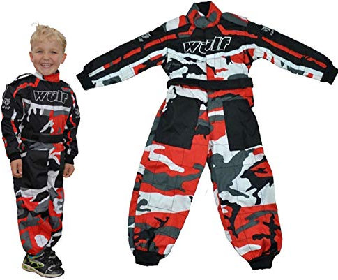 Wulfsport Motorrad Kinder 1 Stück Kart Rennanzug Camo Rot MX MTB ATV Pit Mini Fahrradbekleidung (L (9-10 Yrs)