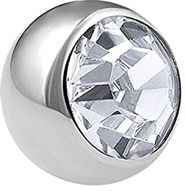 Treuheld® | Silberne PIERCING KUGEL mit Gewinde mit Kristall