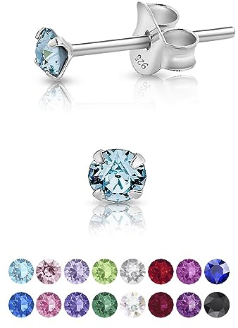 DTPsilver - * MINI * Boucles d'oreilles/Clous en Argent Fin 925 et Cristaux de Swarovski® Elements Ronds - Diamètre: 3 mm - Couleur: Aigue-Marine