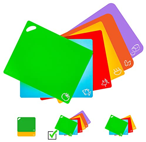 Axer Kunststoff Schneidebrett Set - 6x Küchen Schneidebrett Kunststoff Groß - Flexible Schneidebretter Spülmaschinenfest - Cutting Board Set - Frühstücksbrettchen Spülmaschinenfest