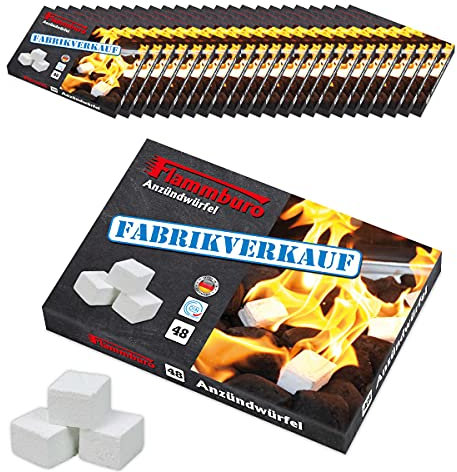 FLAMMBURO 1152 cubetti di accensione, paraffina (24 x 48 Dadi) dal Produttore Tedesco, accenditore per Barbecue, Camino, forni, Dadi, Lana di accensione, Made in Germany