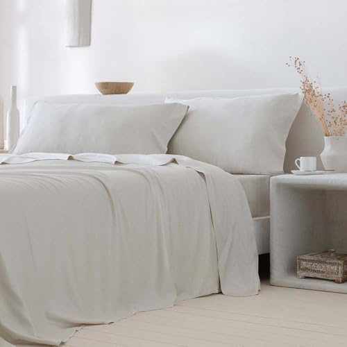 COTTON ARTean Juego sábanas 90 Saten Bambú ORGÁNICO 300 Hilos Beige | Incluye 3 piezas: encimera, bajera ajustable, 1 funda de almohada. Certificado OEKO-TEX