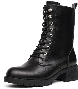 DREAM PAIRS Women's Combat Boots Lace-up,Black/Pu,6.5