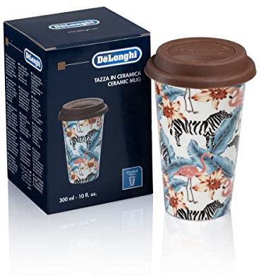 De'Longhi Termo de Cerámica DLSC067, Termo de Doble Pared para Bebidas Calientes y Frías, Fácil de Llevar, Funda de Silicona y Tapa Antideslizante, 300 ml de Capacidad, Animales