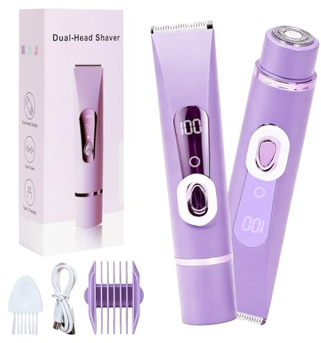 2 in 1 Rasoir Electrique Femme, Tondeuse Intime, Étanche Rasoirs électriques Femme, Epilateur Visage Femme, Utilisation Humide et sèche Pour Maillot, Visage, Aisselles, Jambes, Bras, Corps (Violet)