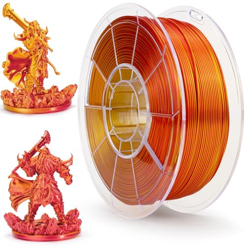 ZIRO PLA Filament Zweifach Farbe Coextrusion Silk 3D Drucker Filament 1.75mm für 3D-Drucker & 3D-Stift, Mehrfarbiges PLA Regenbogen Filament, 1kg(2.2lbs), Rot & Gold Farbe