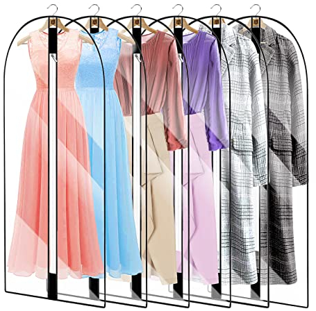 6PCS Housses de Vêtements avce Zip, 60CMX140CM Voir à Travers Anti Poussière Etanche Mite Humidité, Anti-Poussière Housses de Protection pour Chemise Costumes Manteaux Clothes Covers Sac de Vêtement