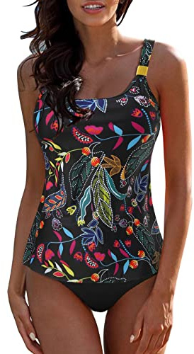 Kobilee Tankini Donna Mare Curvy Spiaggia Sexy Vita Alta Beachwear Taglie Forti Contenitivo Imbottito Costume da Bagno Due Pezzi Set Tankini Push Up Costumi da Bagno Costume Piscina con Pantaloncino