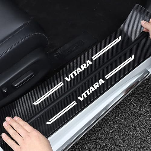 AYBEN 4 Pezzi Battitacco in Fibra di Carbonio, per Suzuki Vitara Logo 2015 2017 2018 2019 2020 2021 Auto Accessori Protezione Esterna del battiscopa del davanzale della Porta