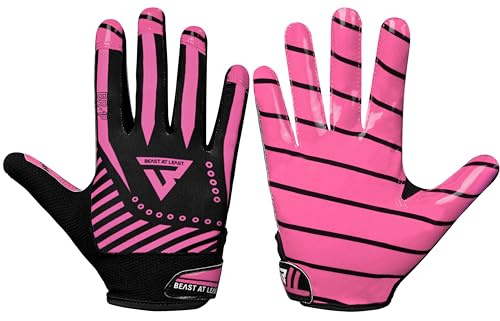 Beast AT Least Youth Football Gloves, Breathable Performance Football Gloves for Kids & Adults, Sticky Wide Receiver & Ideal for Ultimate Grip & Comfort (Pink, Youth L/Adult S)