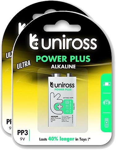 Uniross Pack de 2 Piles Alcaline 6LR61 Power Plus 9V