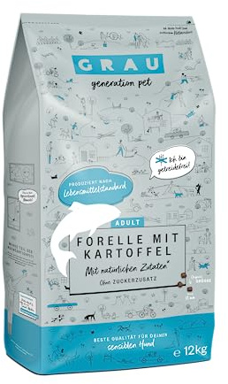 GRAU – das Original – Trockenfutter für Hunde - Forelle mit Kartoffeln (1x 12 kg), getreidefrei, für Sensible, Erwachsene Hunde