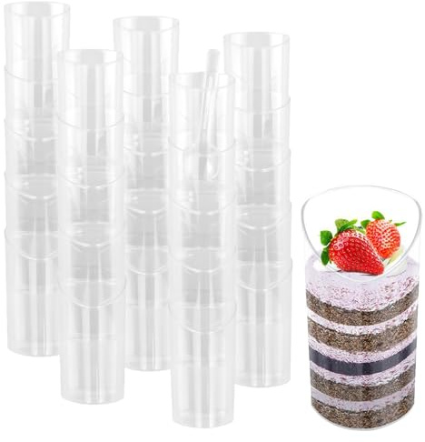 LIUCONGBD 50PCS Plastic Cheesecake Pots, 3oz/80ml Reusable Mini Dessert Cups, Clear Serving Dessert Bowls Parfait Appetizer for Jelly Yogurt Mousse Pudding Party Use
