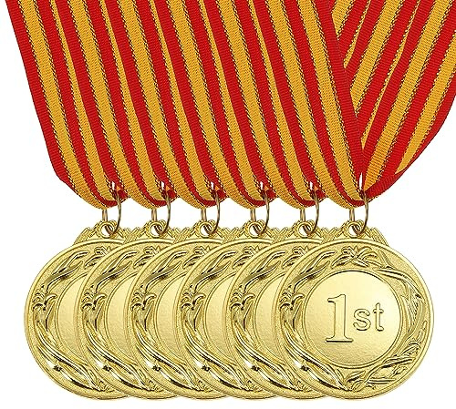 PATIKIL 2 Gold Preis Metalle 6Stk Gewinner Preis Medaillen 1. Platz Gold Gewinn mit Hals Farbband für Spiele Sportliche Wettkämpfe