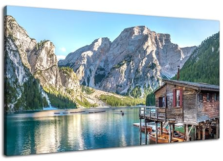 Via Artis Leinwandbild - 100x50 cm XXL Format - Premium Wandbilder für Wohnzimmer & Schlafzimmer - Berge Alpen See - Pragser Wildsee