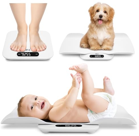 TIPRE Digitale Babywaage, Babywaage mit abnehmbarem Tablett, automatische Rotation LED-Bildschirm, mehrere Wiegemodi, Waage für Kleinkinder, Kinder, Haustiere und Erwachsene bis zu 180 kg