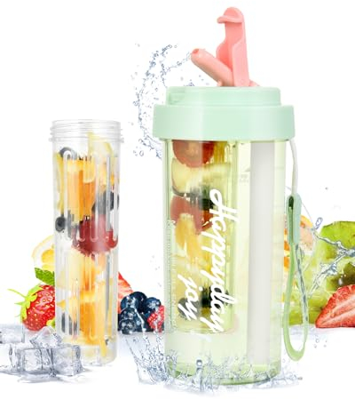 FIRINER 600mL borraccia con contenitore per la frutta Borraccia con inserto per la frutta Borraccia sportiva a prova di perdite Borraccia per lo sport Adatta a ogni borsa sportiva, borsa da scuola