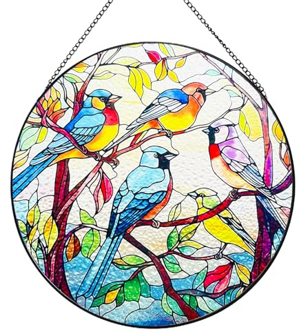 BDHRKTE Bird Stained Glass Window Hanging, Sun Catcher for Window, Bird Bloom Ornament for Wall, Home Decoration, Sympathy Ornament Gifts for Women Men
