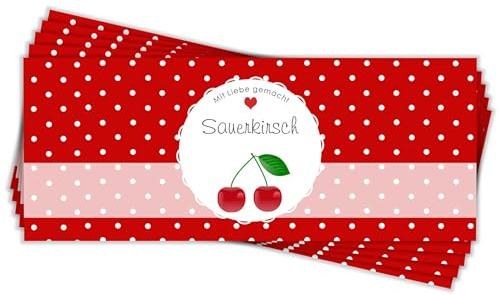 Apoidea – Marmeladen Etiketten selbstklebend 30 Stück/hochwertige Etiketten für Marmeladengläser/Aufkleber Marmeladengläser/Runde Etiketten selbstklebend Marmelade - Sauerkirsch
