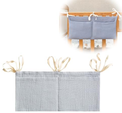 Cot Storage Piece mit 2 Taschen Nursery Hanging Bed Storage Piece, Storage Piece Side Bed Crib, Bed Bag, Toy Bag, Bed Storage Bag, Nappies, Clothes, Toys (Grey)