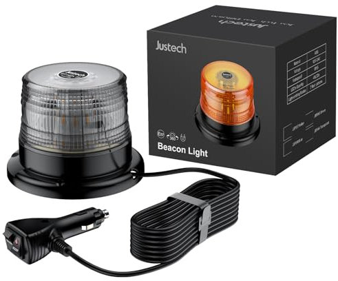 Justech Luz LED Estroboscópica Magnética para Coche IP65 Impermeable 40W Luz de Emergencia Homologada E-Mark luz Intermitente con 5 m de cable para 12/24V Coches Camione,Remolque