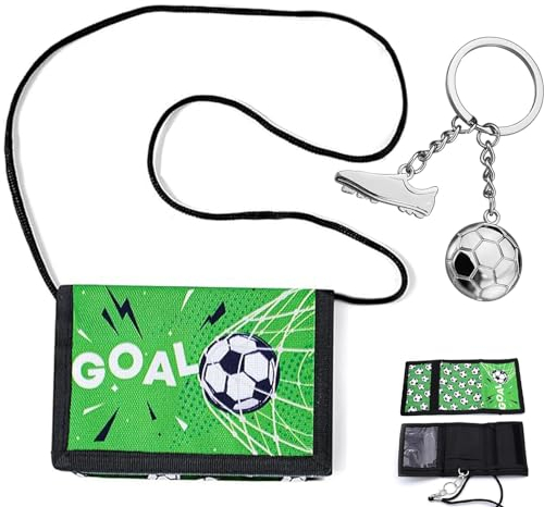 mohito Kinder Geldbeutel Fußball Motiv, Brustbeutel mit Fußball Schlüsselanhänger Lanyard, Klettverschluss Design Portemonnaie, Geldbeutel Kinder für Teenager Jungen Mädchen