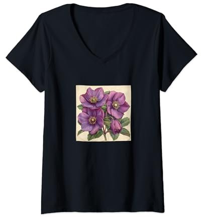Femme Motif floral hellébore T-Shirt avec Col en V