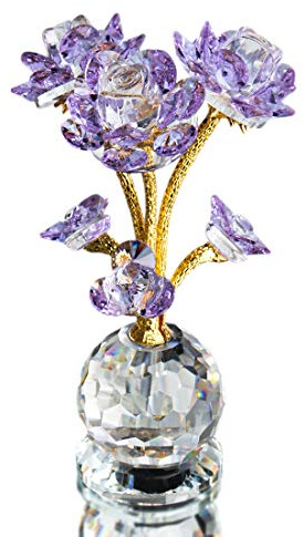 HDCRYSTALGIFTS Statue de fleur violette en cristal, figurine de rose en verre pour la décoration de la maison et de mariage, figurines de fleurs en verre de collection