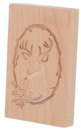 TOPBATHY Wooden Cookie Molds Carved Reindeer Shaped Baking Tool for Christmas Cookie Cutters Mold for Biscuit Press Stamp