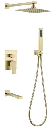 Duschsystem Unterputz mit 10'' Quadratische Rainshower Einhebelmischer Dusche Regendusche Unterputz,Gebürstetes Gold