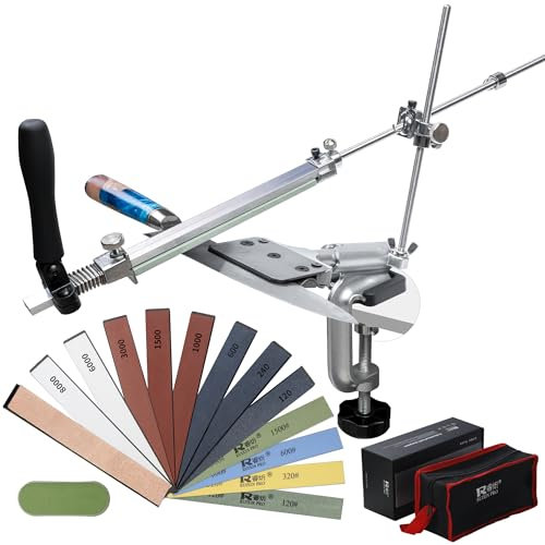CWOVRS Knife Sharpeners Professional, RX-008 Knife Sharpening Kit, 360 Flip Knife Sharpening System, Rotation Fixed-Angle, Kitchen Chef Knife Sharpener Kit, 12 Stones Kit