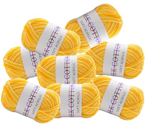 8 Stück Bunt Handstrickgarn, Strickgarn aus Baumwolle, Hand Knitting Yarn Häkelgarn, Wolle Zum Häkeln und Stricken, Häkelwolle, Kann für Pullover, Schals, Puppen DIY Verwendet Werden(Gelbe)