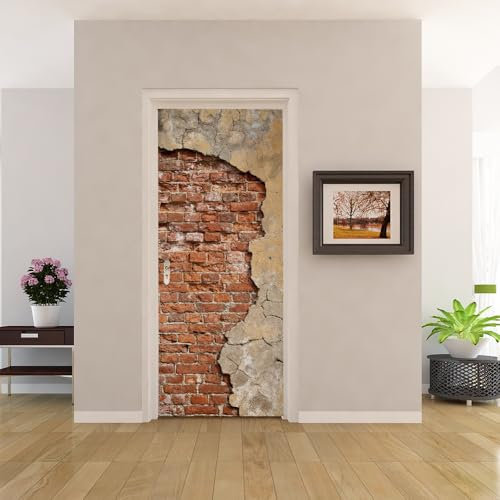 3D Türtapete Türaufkleber Selbstklebend 80x200 Türfolie Poster Fototapete Türbilder Türtattoos Wasserdichte Tür Stickers für Kinderzimmer Wohnzimmer Badezimmer Backsteinmauer