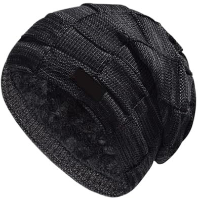 WLIHDB Strickmütze Wintermützen, Mützen, Mützen, Wintermützen for Männer und Frauen, Wollschal, Mützen, Motorhaube, Strickmütze Wintermütze Für Herren(Black)