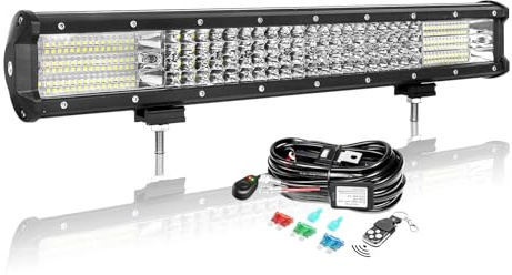 AUXTINGS 20 Pouces 50 cm 510W LED Barre d'éclairage avec 12V stroboscopique Faisceau de câblage kit,4 rangées Spot et Inondation Barre Lumineuse pour Offroad Véhicules Voiture camions SUV 4x4,6000K
