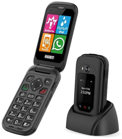 SAIET LINK 4 PRO Telefono Flip Nero, IP68 Impermeabile con Doppio Display, Audio Potenziato e Tasti Grandi - Cellulare Antiurto e Antipolvere con Batteria a Lunga Durata, Ideale per Anziani e Outdoor