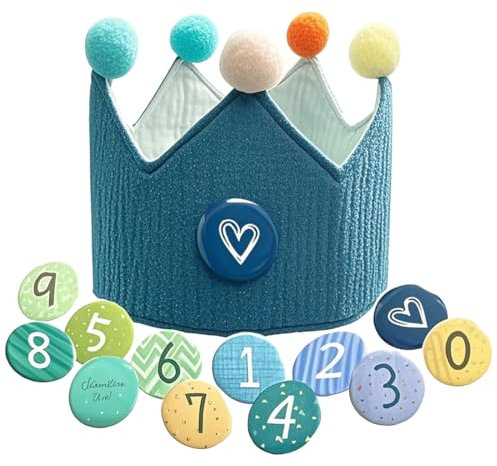 Corona Compleanno per Bambini, Stoffa Cappellini Festa Compleanno Bambini con Numeri da 0 a 9, Corona Principessa Bambina, Coroncina Compleanno per Ragazzi e Ragazze (Verde)