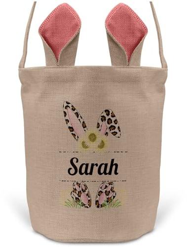 22Feels Mädchen Osterkorb Personalisiert Name Kinder Tragetasche Henkel PINK Ostern Geschenk Osternnest Tochter Enkelin Hasenohren Individuell Körbchen