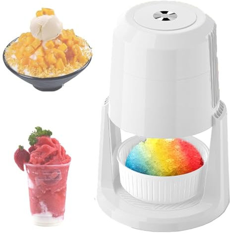 Elektrischer Eiszerkleinerer, Tragbarer Slush-Maker mit Zwei Geschwindigkeiten, Leiser Eiszerkleinerer für Weiche Smoothies und Slush, mit 2 Eiswürfelbehältern,White