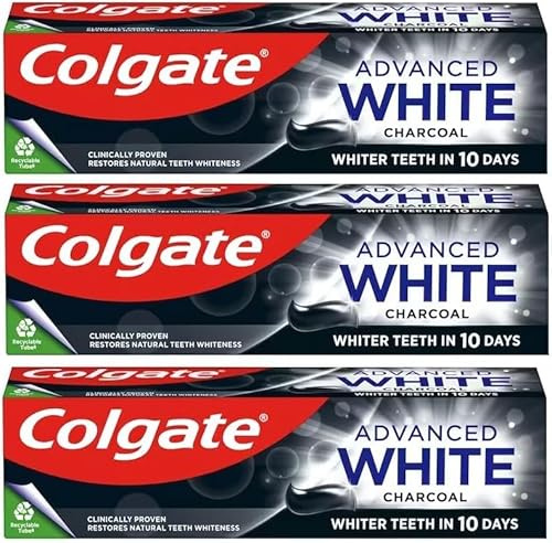 Colgate 3 x Advanced Charcoal Whitening Toothpaste 75ml | Deep Clean Whitening Paste with Activated Charcoal for Stain Removal, Fresh Breath, Enamel Protection and Healthy Gums | Fluoride Formula