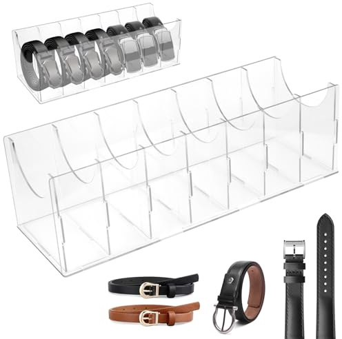 ZONJIE Gürtel Aufbewahrung - 7 Fächer Acryl Gürtel Organizer, Gürtelhalter für Herren Transparente Gürtel-Vitrine, Klar Gürtel Box Container Display Case für Accessoires Krawatte Uhren (7 Fächer)