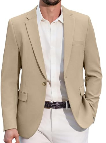 COOFANDY Giacca Blazer da Uomo Sportiva Casual Giacca da Abito con 1 Bottone per Uomo Business Casual Kaki XXL