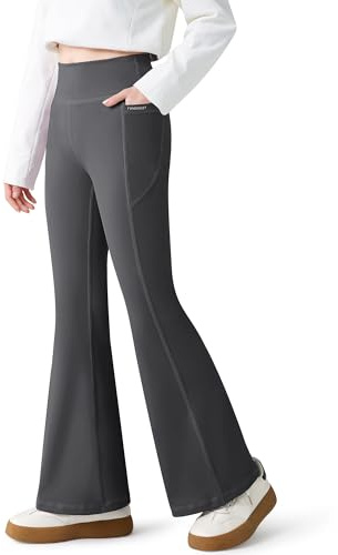 Baogaier Flickor utsvängda leggings med 2 fickor hög midja stretchiga andningsbara atletiska byxor mjuka lediga dans sport skola klockor byxor barn träningskläder för 7-14 år, Grå, 10-11 År