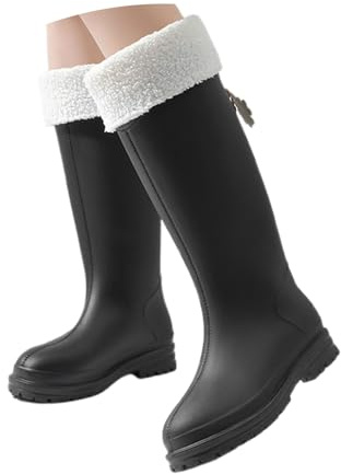 Botas de Lluvia para Mujer Modernas Ligeras y Antideslizantes Impermeables de Caña Alta para Invierno Actividades Exteriores Senderismo Uso Diario Cómodas (Black, 41)